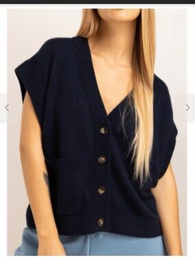CRUSH Navy Blue Cashmere Palm Cropped Cardigan / Vest.